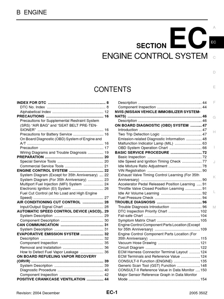 350Z Engine Control System Guide | PDF | Medical Diagnosis | Throttle