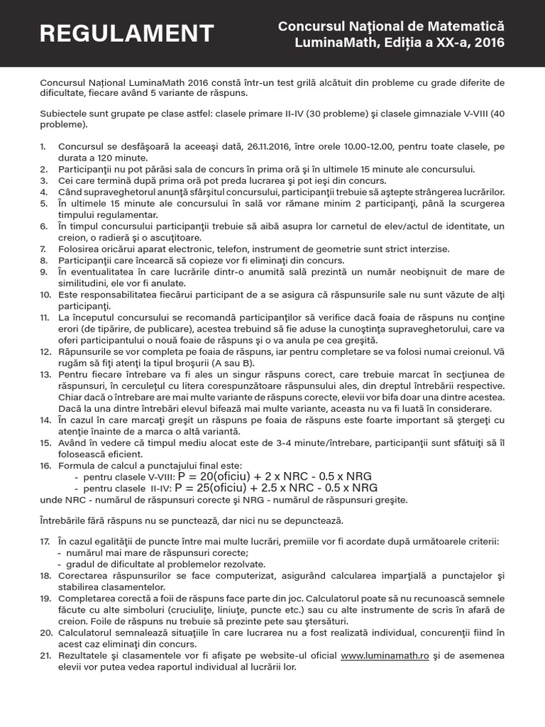 Concurs Matematica LuminaMath 2016 | PDF