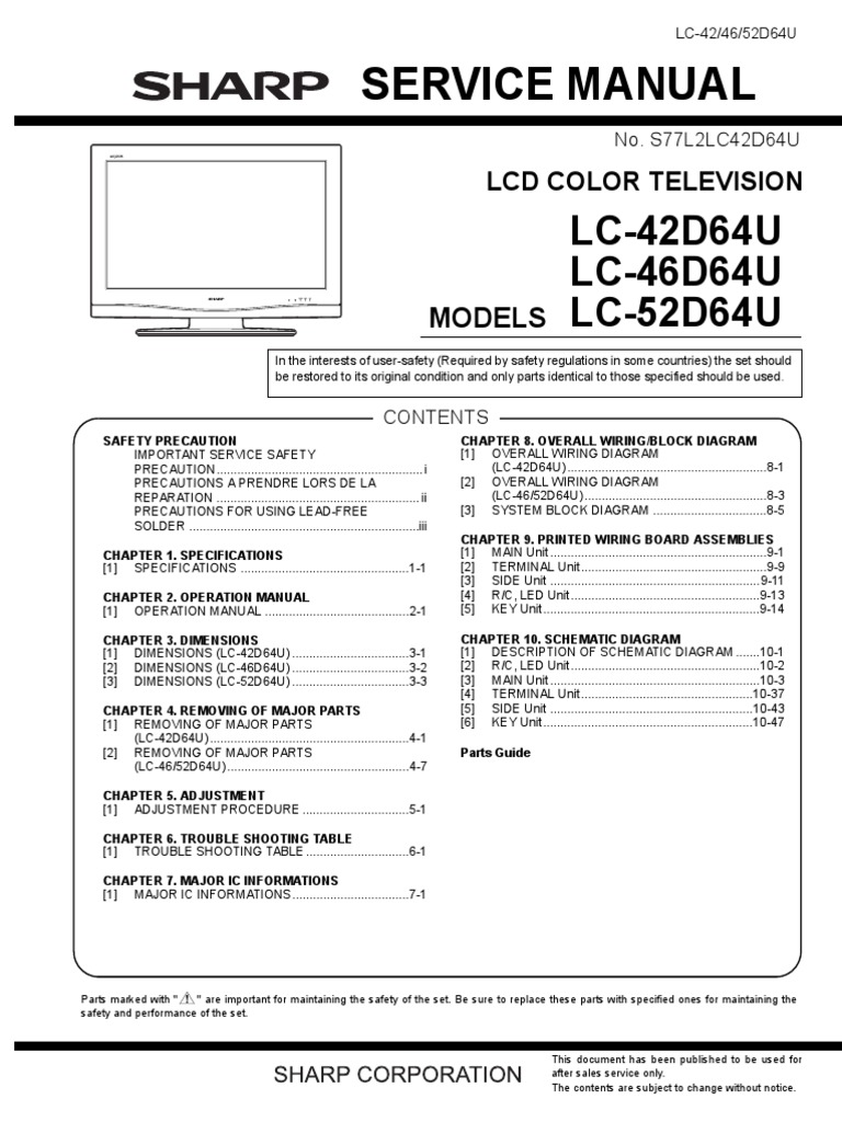 Manual de Serviço TV SHARP LC 42D64U LC 46D64U e LC 52D64U PDF | PDF ...