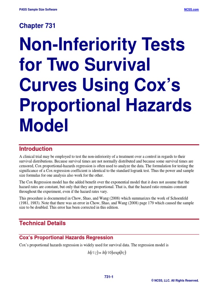 Non-Inferiority Tests For Two Survival Curves Using Cox's Proportional ...