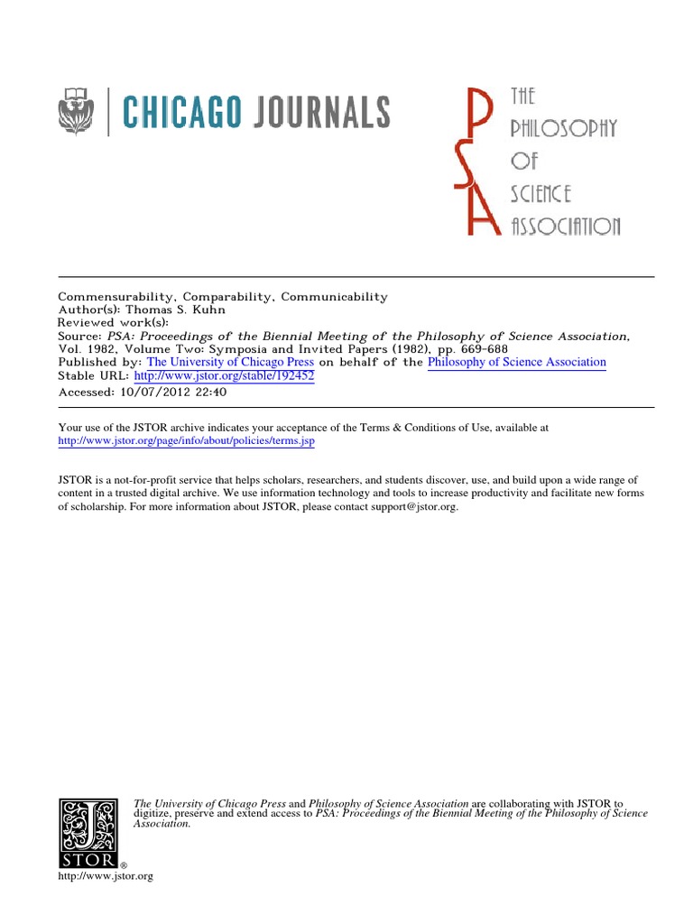 Commensurability, Comparability, Communicability Thomas Kuhn | PDF ...