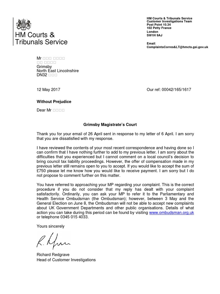 21++ Hm courts and tribunals service letter
