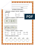 Atividade de Matemática Sinais de Maior e Menor, de Igual e Diferente, e Sinal de U (União)