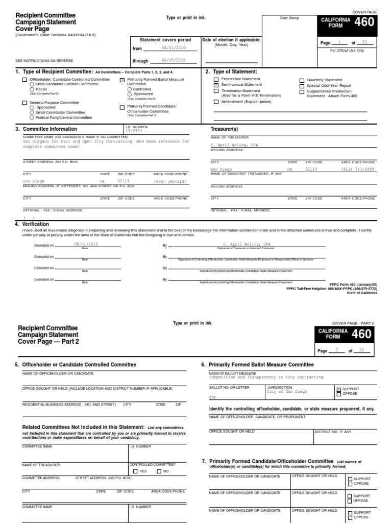 California FPPC Form 460 Overview | PDF | Business
