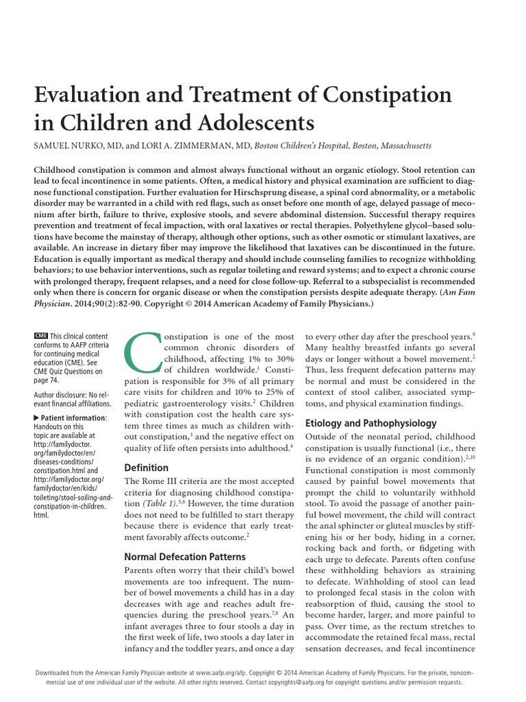 Addressing withholding behaviours in infants and children with constipation