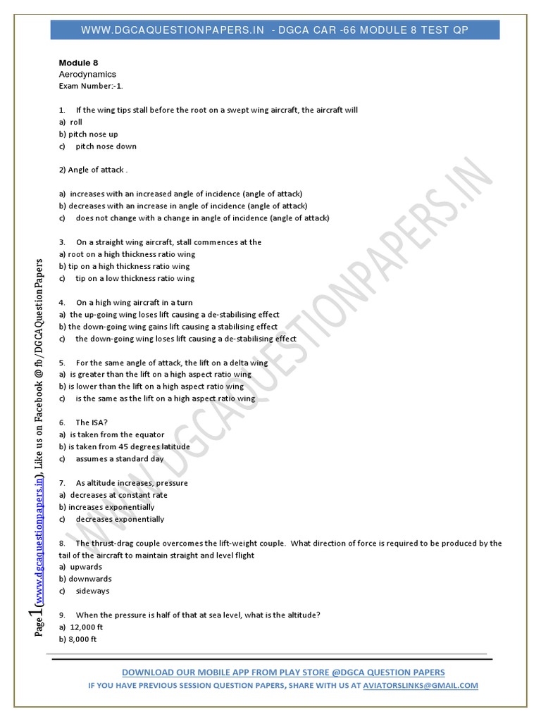 Dgca Module 8 Test Part 1 PDF Stall (Fluid Mechanics) Lift (Force)