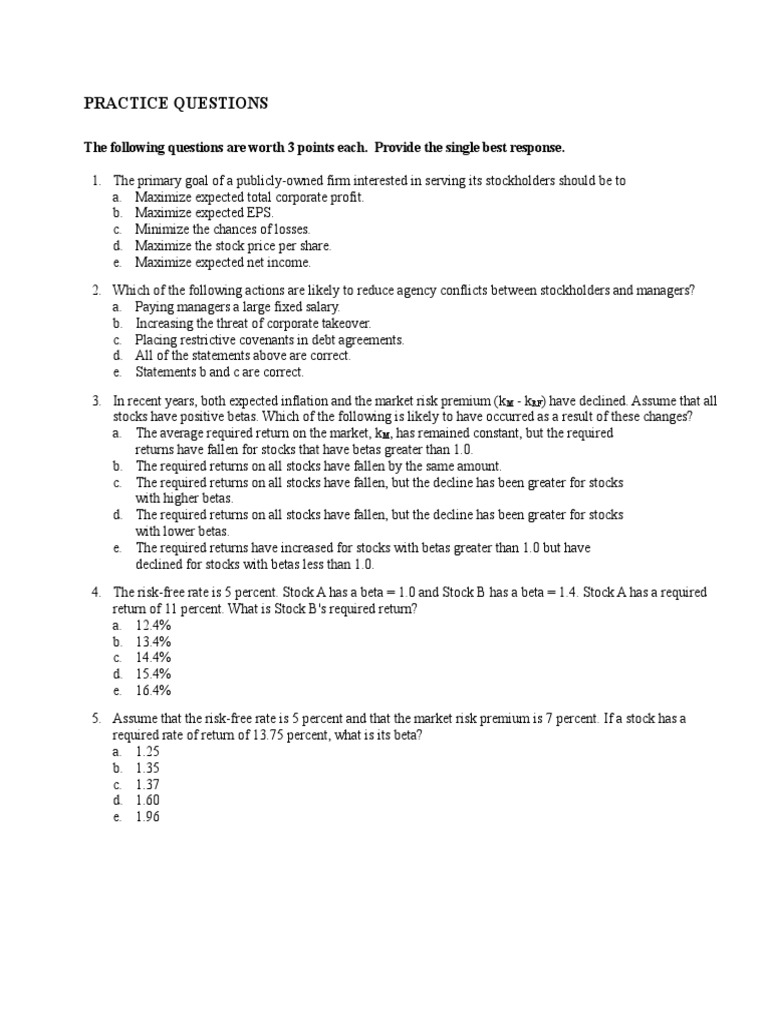 Finance Practice Questions for Students | PDF | Internal Rate Of Return ...