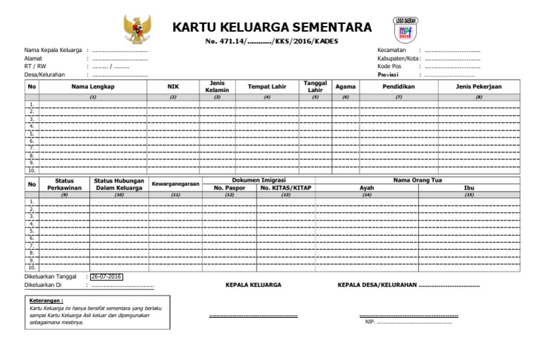 Format Kartu Keluarga Kosong Pdf Kenangan Sekolah