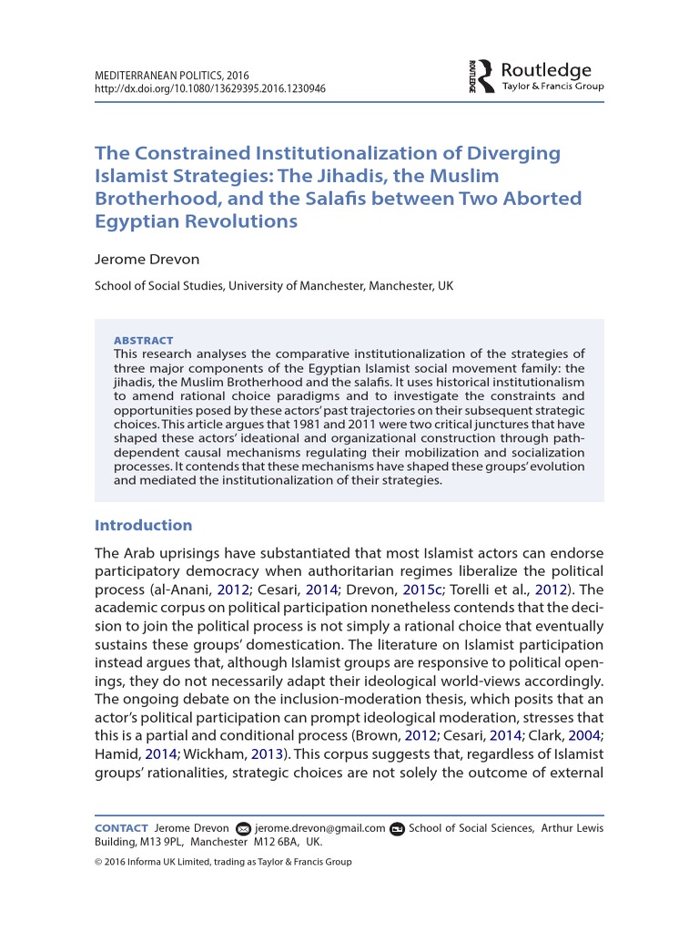 The Constrained Institutionalization Of Diverging Islamist - 
