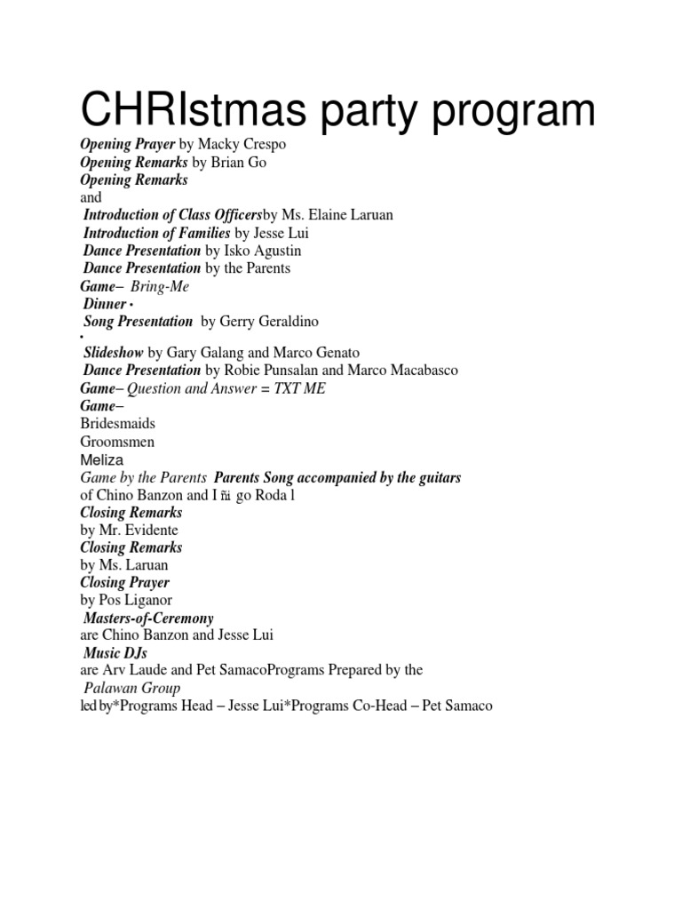 CHRIstmas Party Program Opening Prayer PDF
