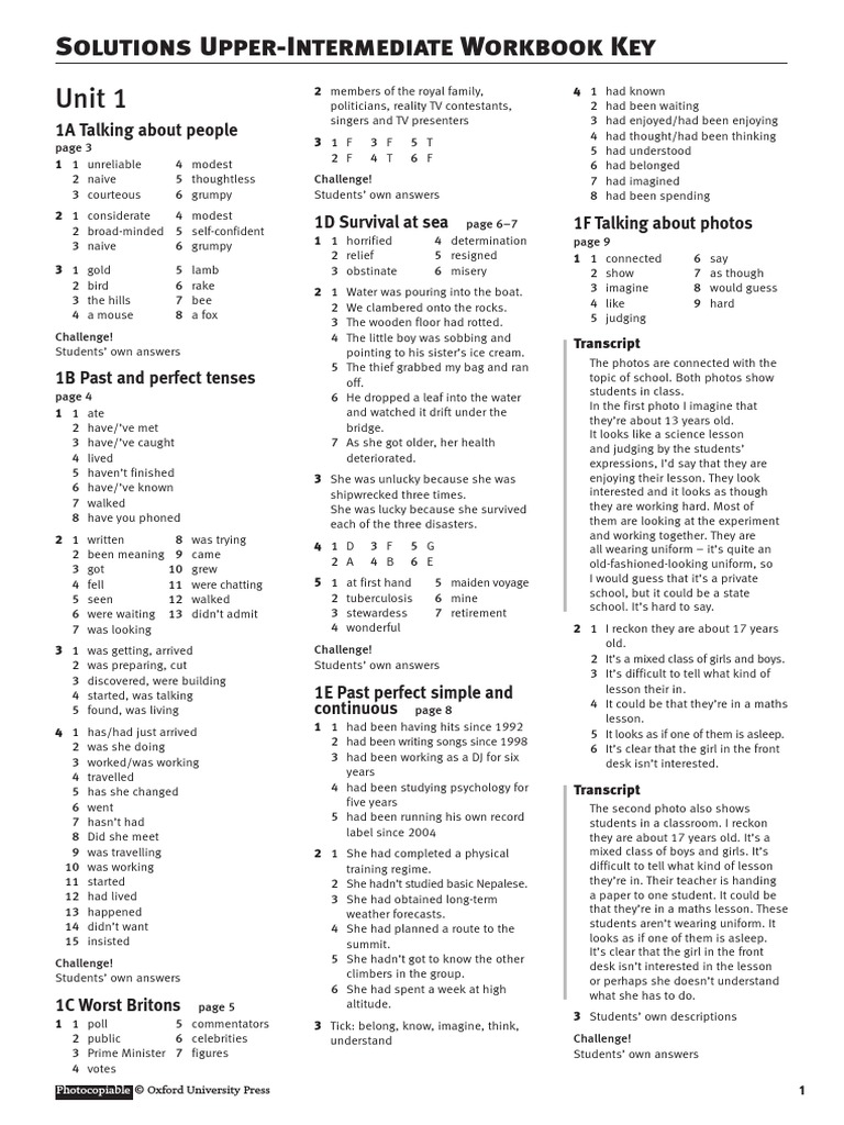 Solutions Upper Intermediate Workbook Key PDF | PDF | Zoo | Adolescence
