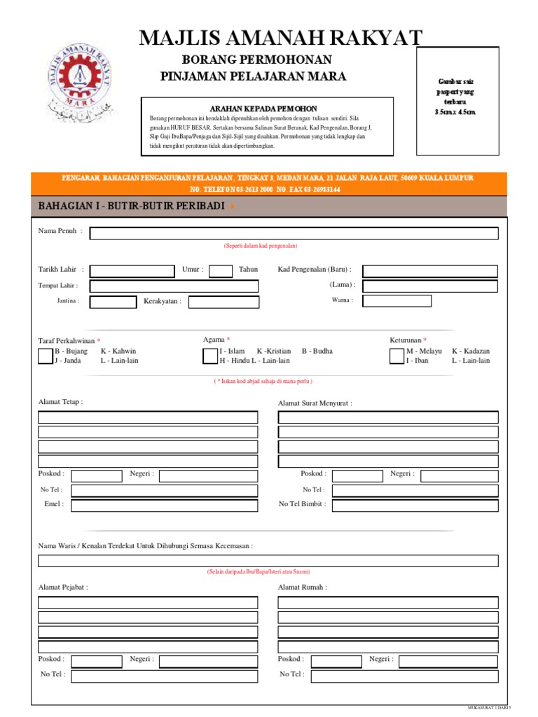 Borang Pinjaman Pelajaran Mara Pdf