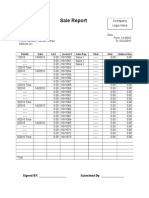 Sale Report: Month Date Cost Invoice # Sales Rep. Total Paid Balance Due