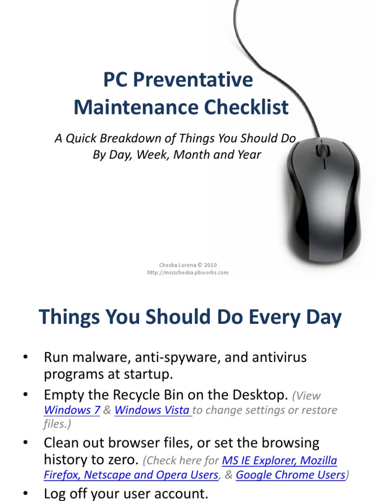 Pc Preventative Maintenance Checklist 100331160529 Phpapp02 Antivirus Software Microsoft Windows