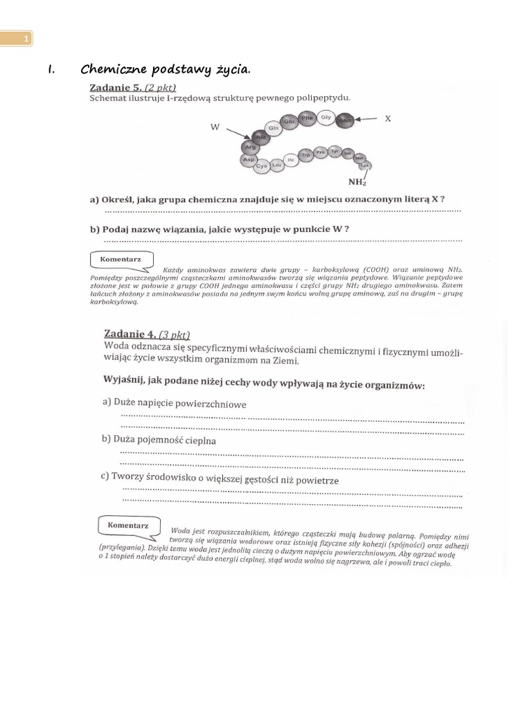 Test Sprawdzajacy Chemiczne Podstawy życia Biologia Na Czasie 1 Odpowiedzi