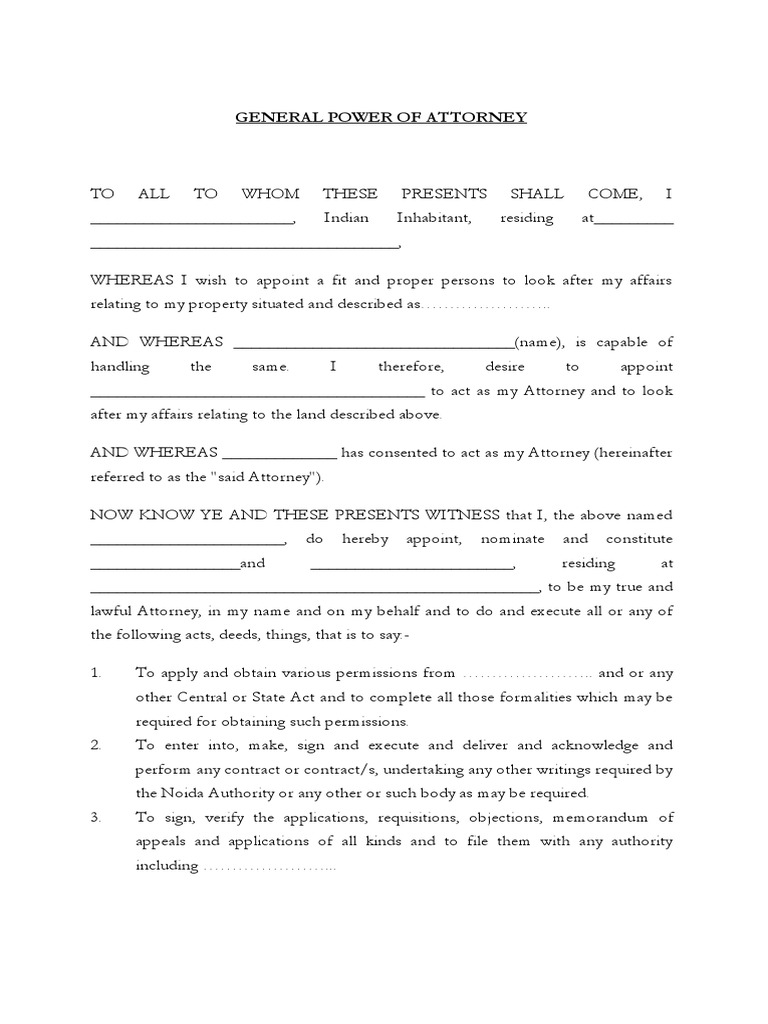 Sample GPA Power Of Attorney Deed