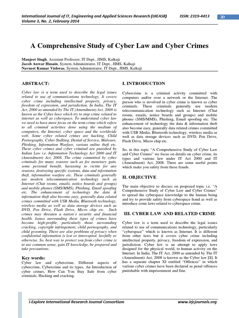 A Comprehensive Study of Cyber Law and Cyber Crimes: Abstract | PDF ...