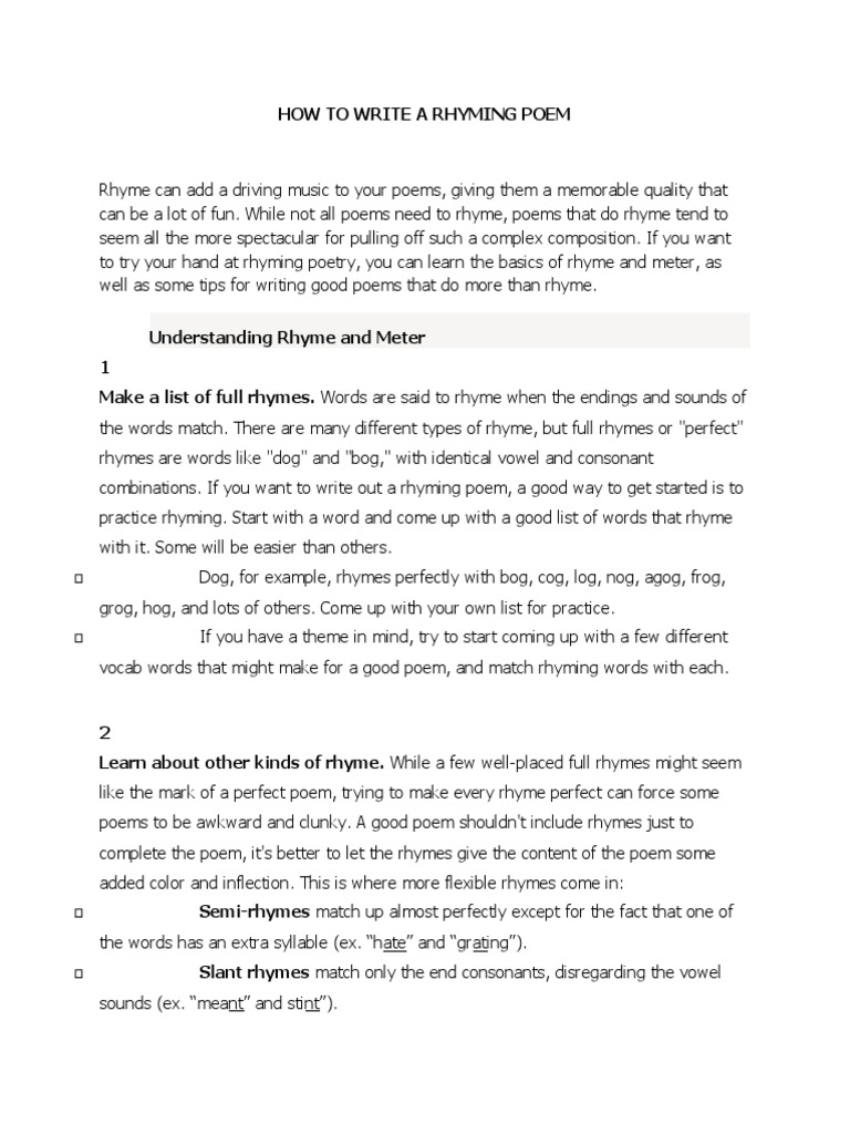 How To Write A Rhyming Poem | PDF | Rhyme | Poetry