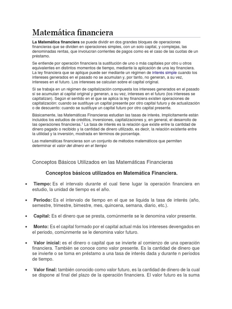 Fundamentos de Matemática Financiera | PDF | Finanzas Matemáticas | Interés