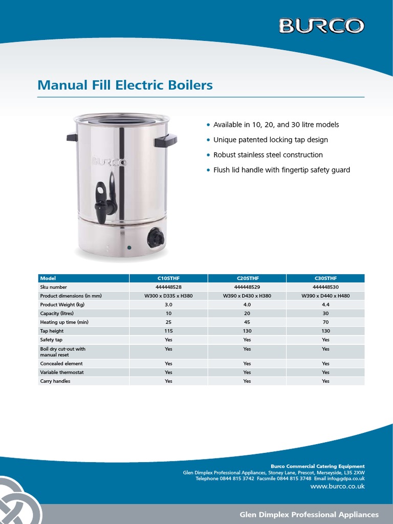 Comparing Manual Fill Electric Boilers from Burco Commercial Catering