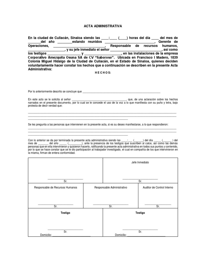 Formato Acta Administrativa | Descargar gratis PDF | Agitación