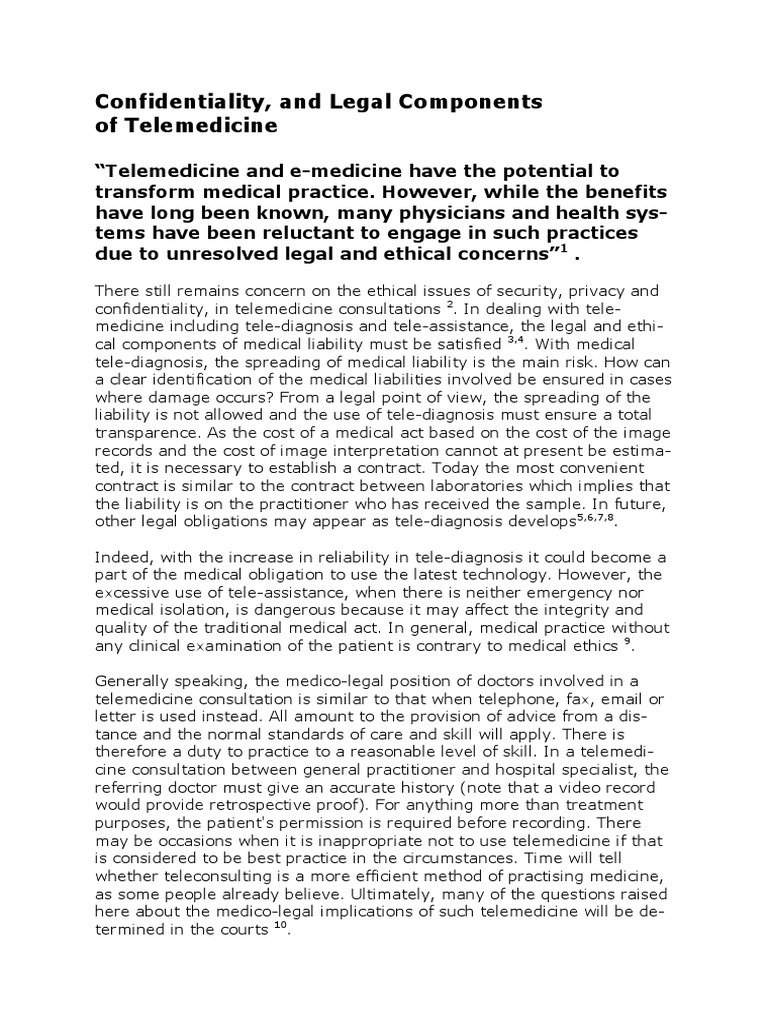 Confidentiality and Legal Components of Telemedicine | PDF ...