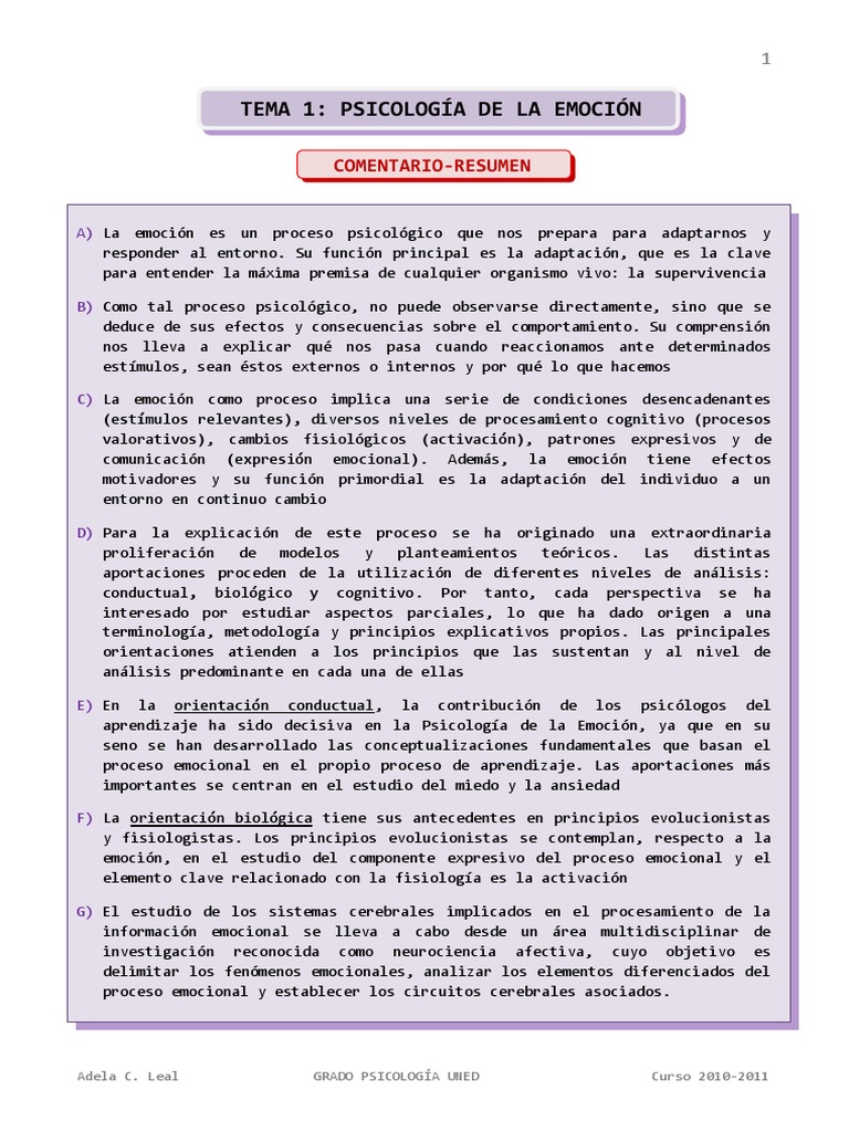 Psicología de la Emoción y Adaptación | PDF | Amígdala | Las emociones