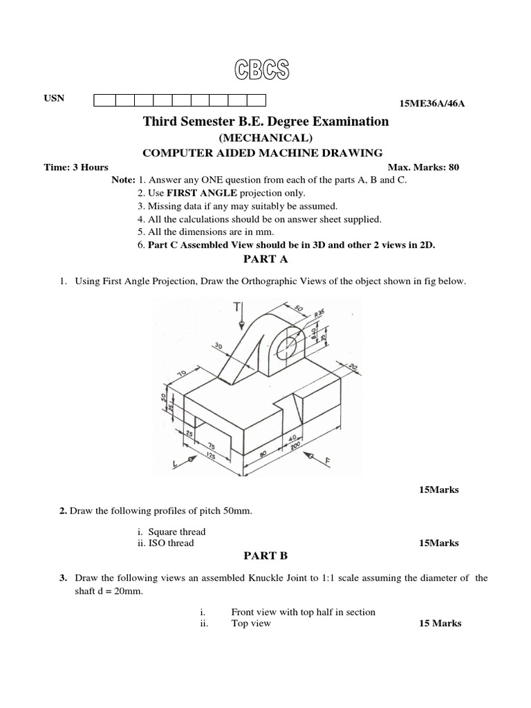 Computer Aided Machine Drawing Exam | PDF