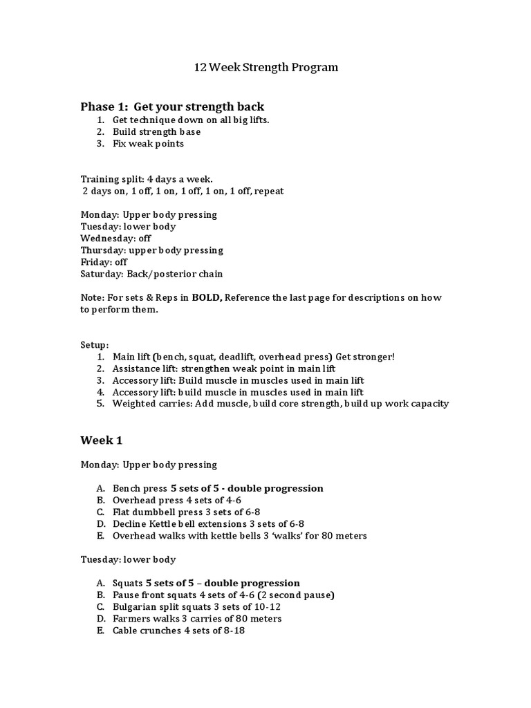 12-Week Strength Training Program | PDF | Individual Sports | Weight ...