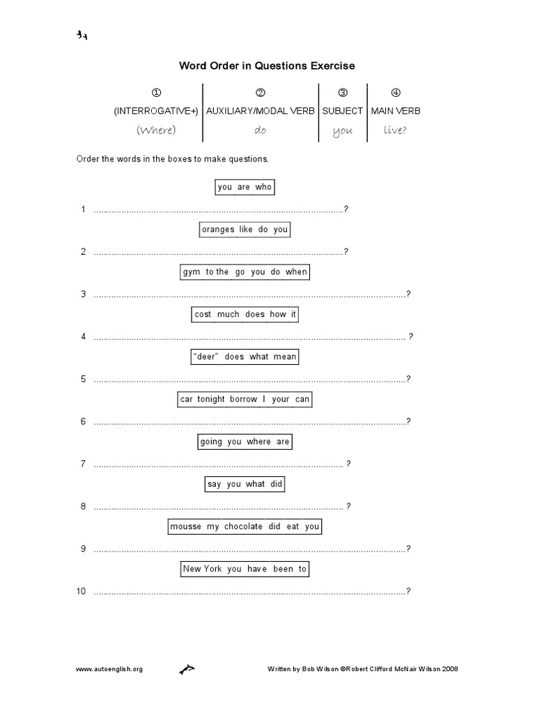 Word Order Questions PDF | PDF | Onomastics | Semantic Units