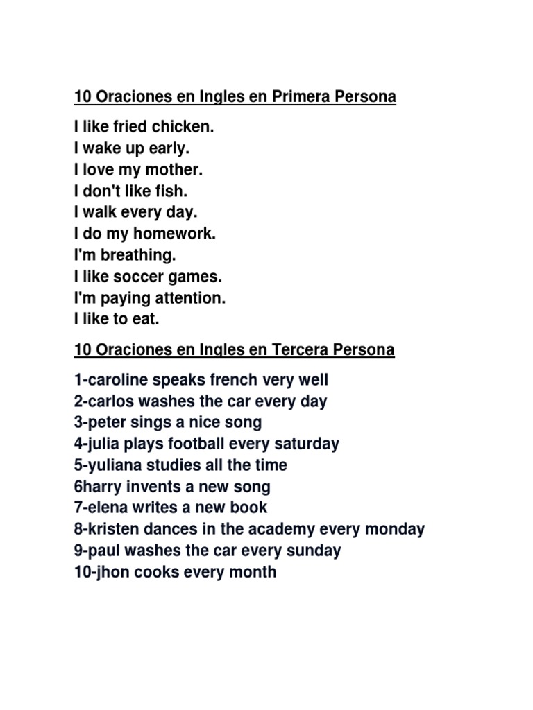 10 Oraciones en Ingles en Primera Persona y Tercera Persona.docx