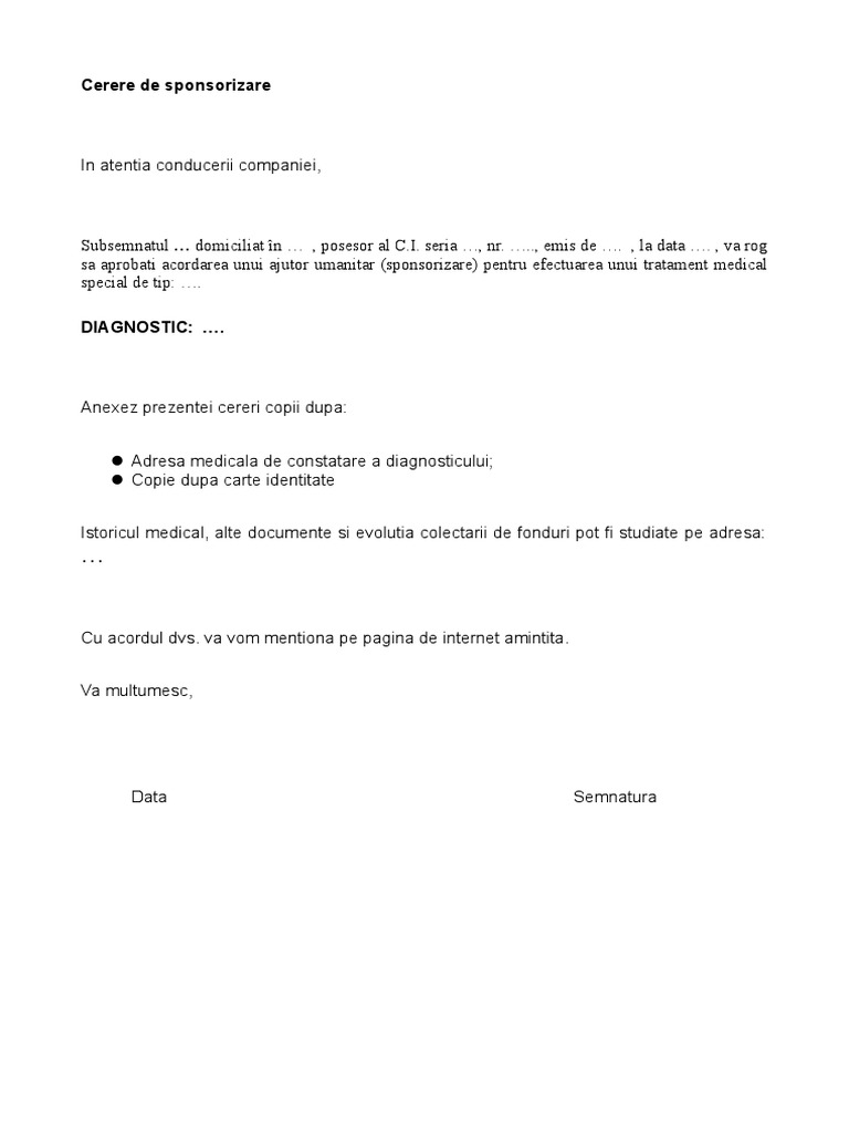 cerere sponsorizare