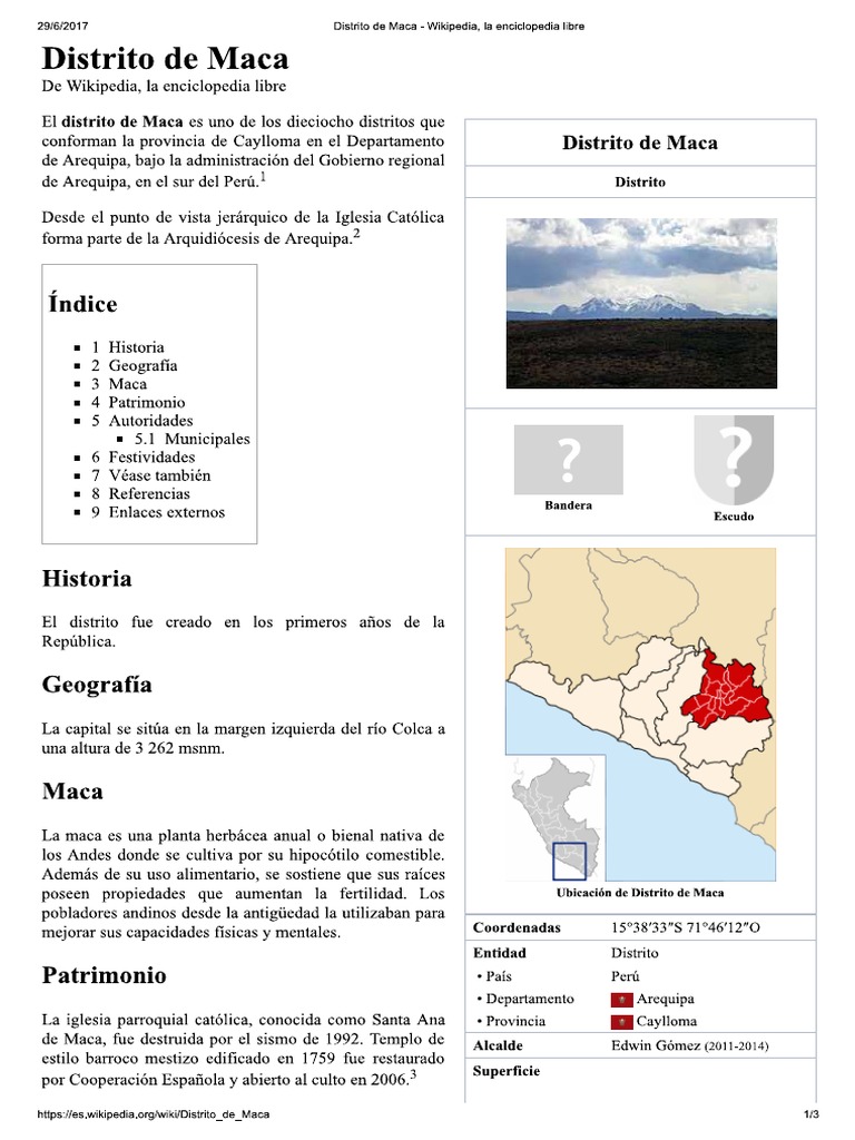 Distrito de Maca - Wikipedia, La Enciclopedia Libre | PDF