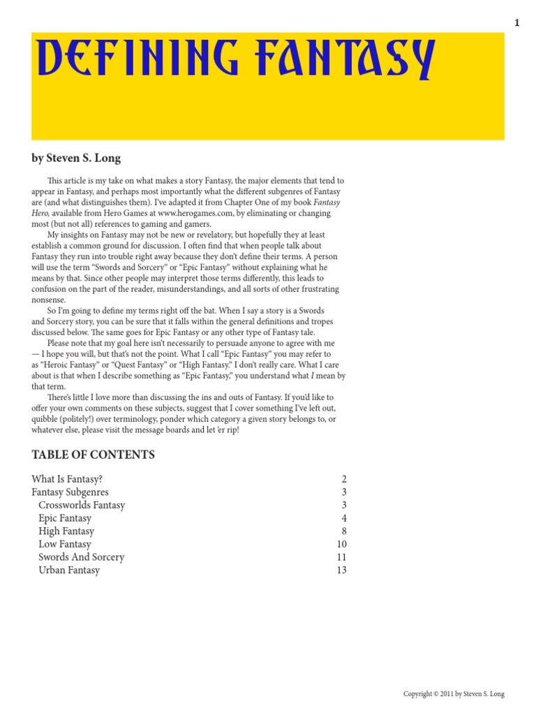 Defining Fantasy: by Steven S. Long | PDF | Fantasy