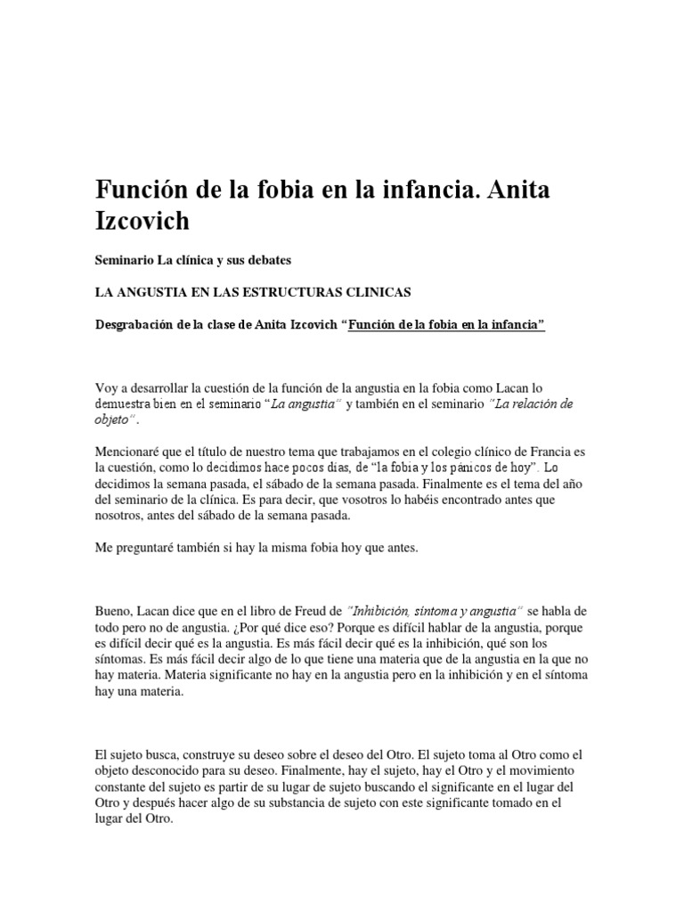 Función de la fobia en la infancia según Lacan | PDF | Jacques Lacan ...