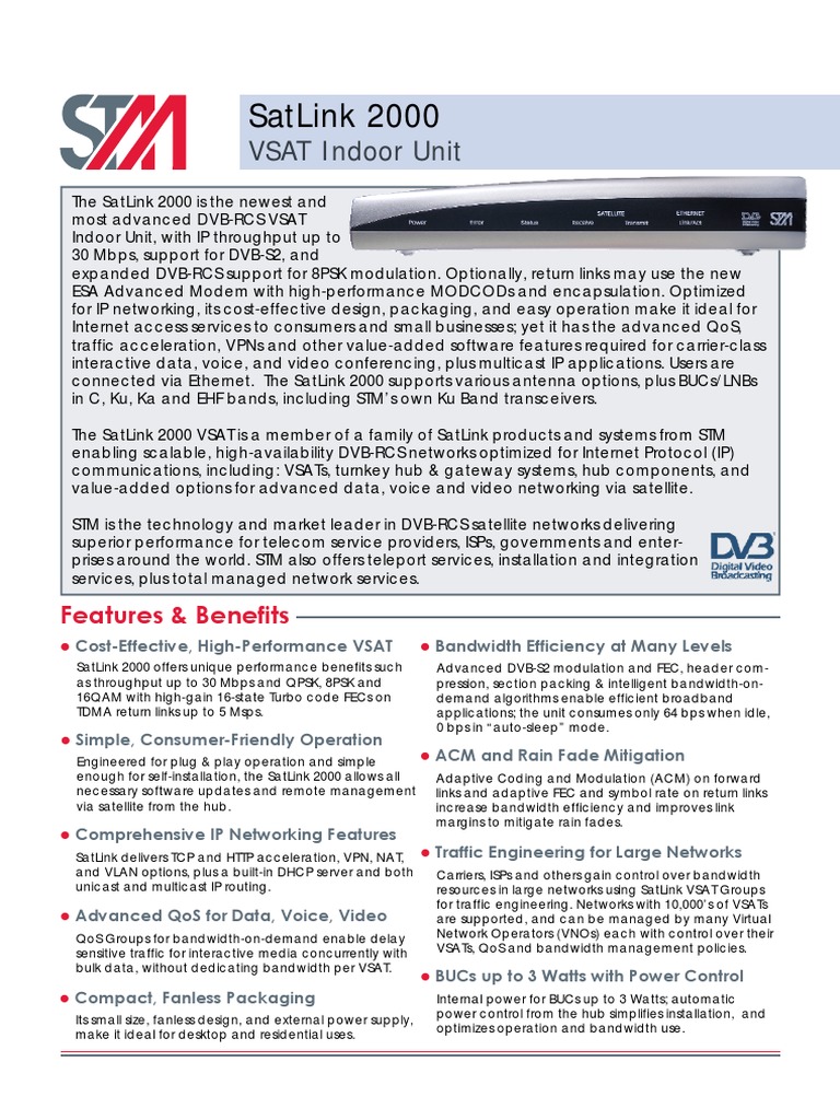 Satlink 2000: Vsat Indoor Unit | PDF | Internet Protocols | Quality Of ...