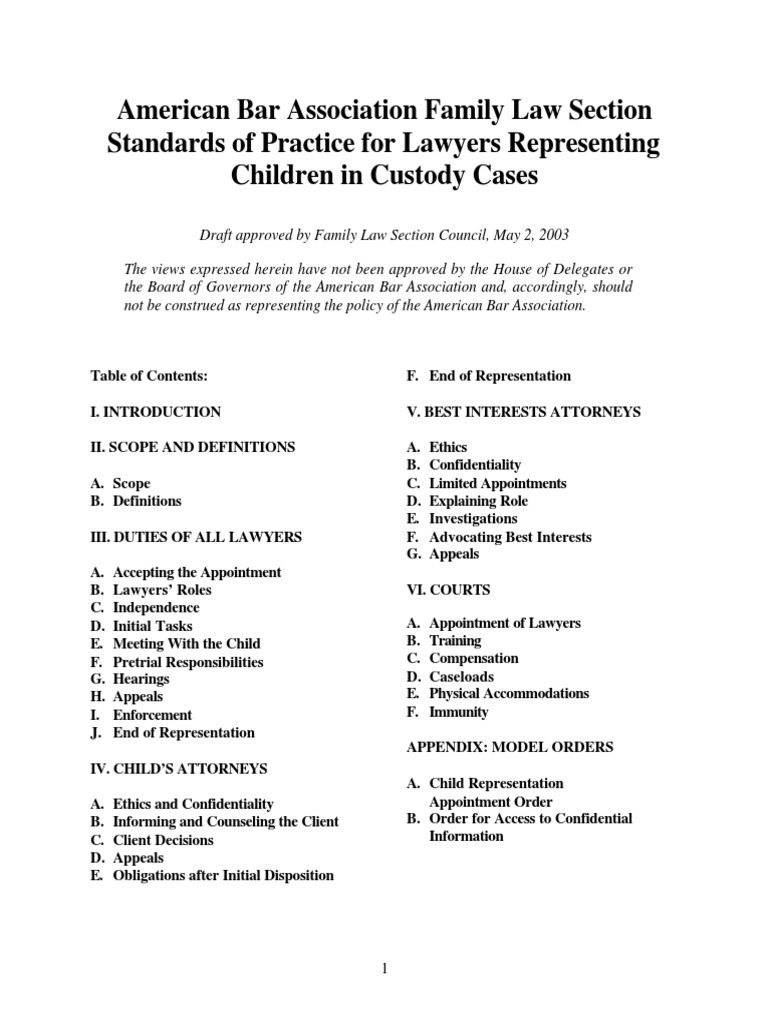 ABA Family Law Section Standards PDF Best Interests Lawyer
