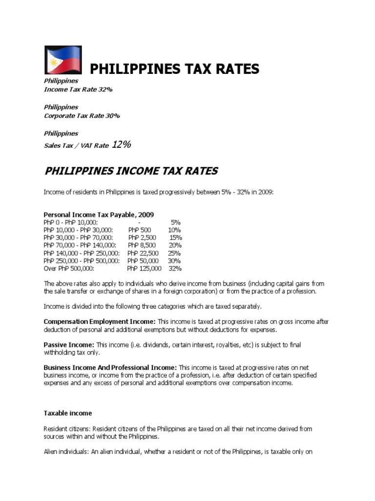 Philippines Tax Rates Overview | PDF | Withholding Tax | Income Tax In ...