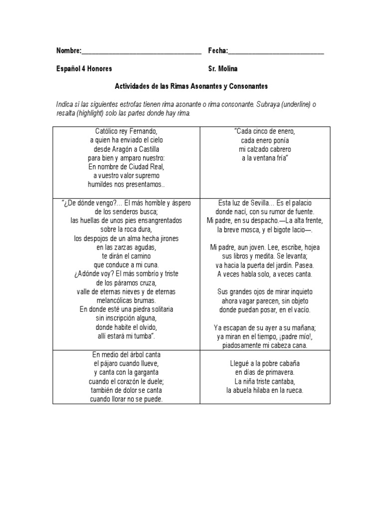 Ejemplos de Rima Asonante y Consonante | Rima