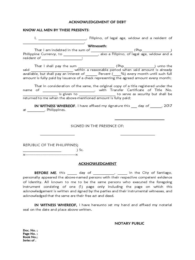 Acknowledgement of Debt Sample | PDF