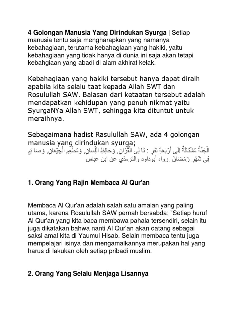 4 Golongan Manusia Yang Dirindukan Syurga Pdf