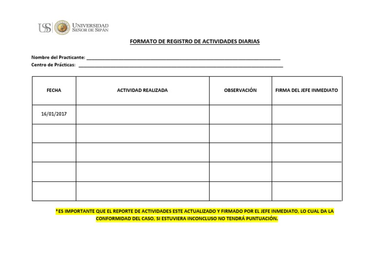 2. Formato de Registro de Actividades Diarias