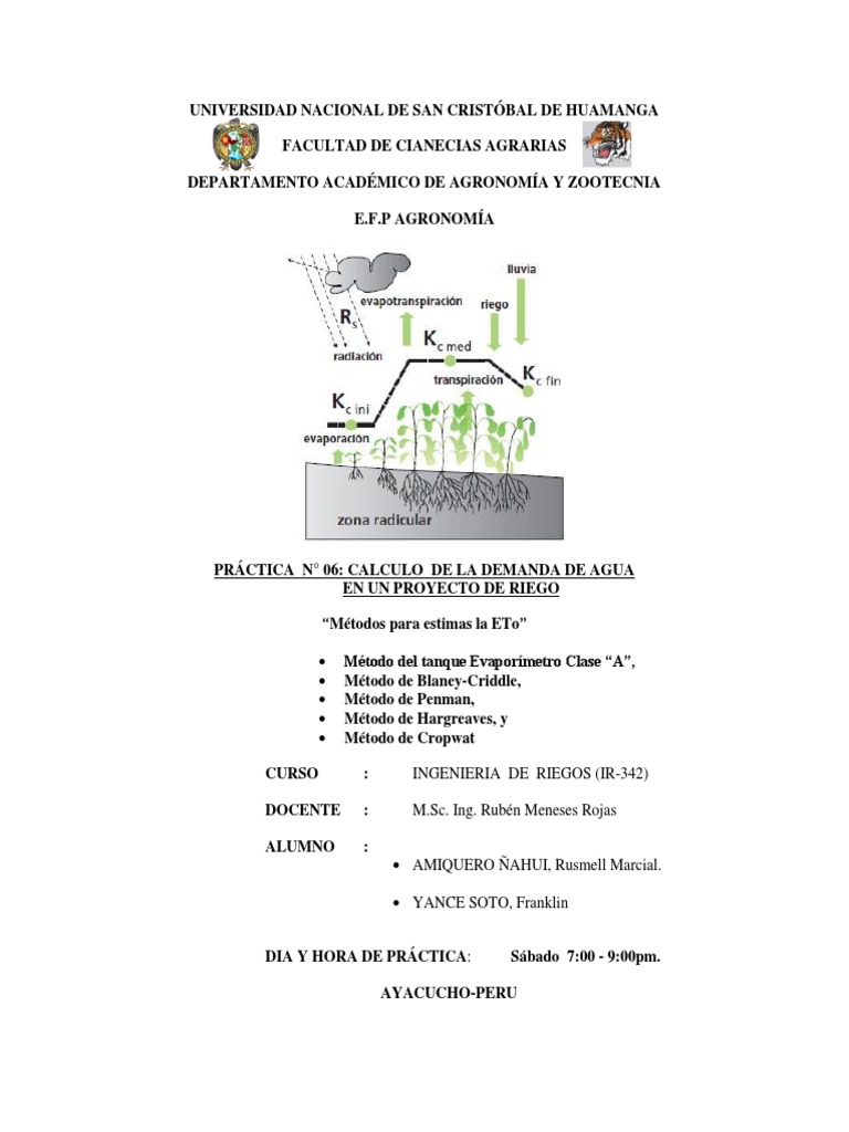 Cálculo de Demanda de Agua en Riego | PDF | Evapotranspiración | Física ...