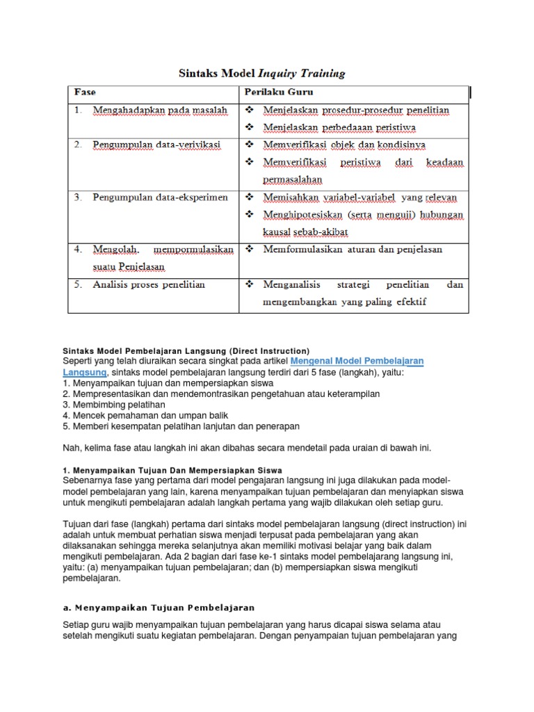 Sintaks model pembelajaran langsung