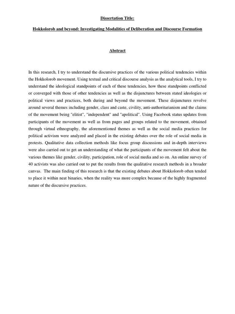 Dissertation Title: Hokkolorob and Beyond: Investigating Modalities of ...