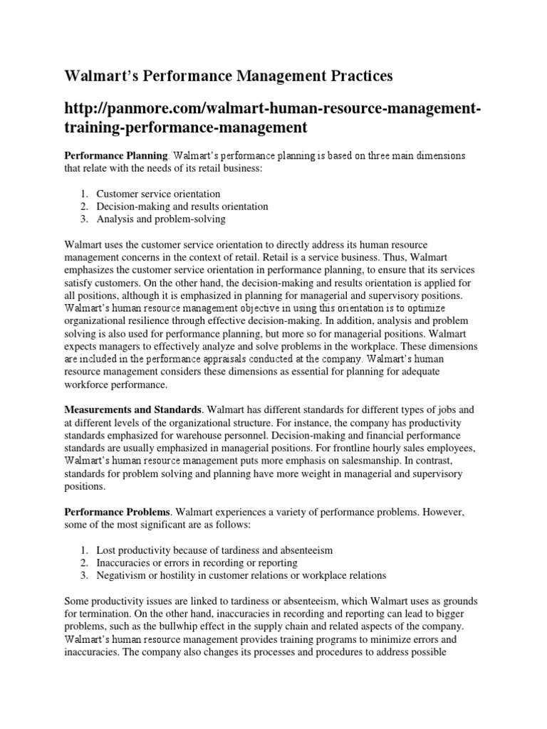 Walmart Performance Management Performance Appraisal