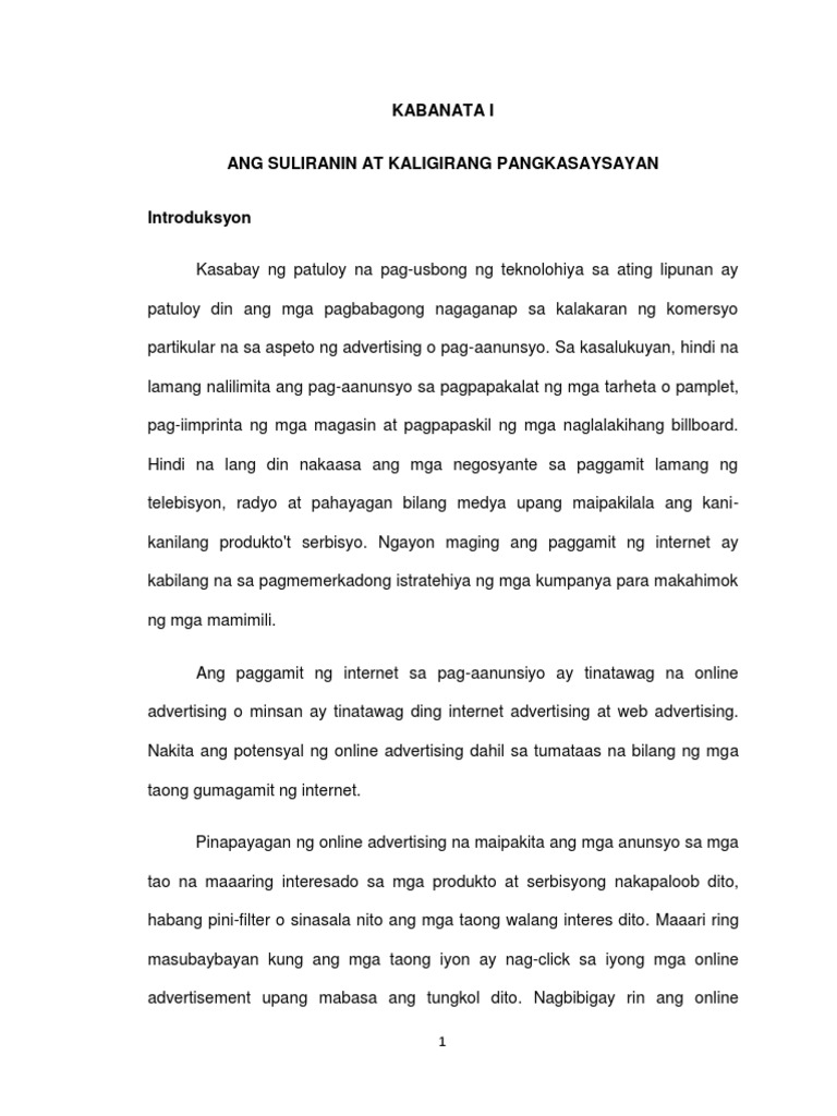 Filipino Thesis - Kabanata 1-5, Talasanggunian, Apendiks | PDF