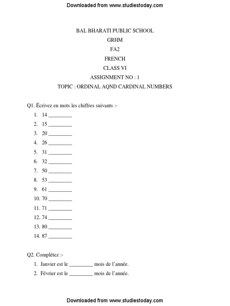cbse class 6 french practice worksheets pdf