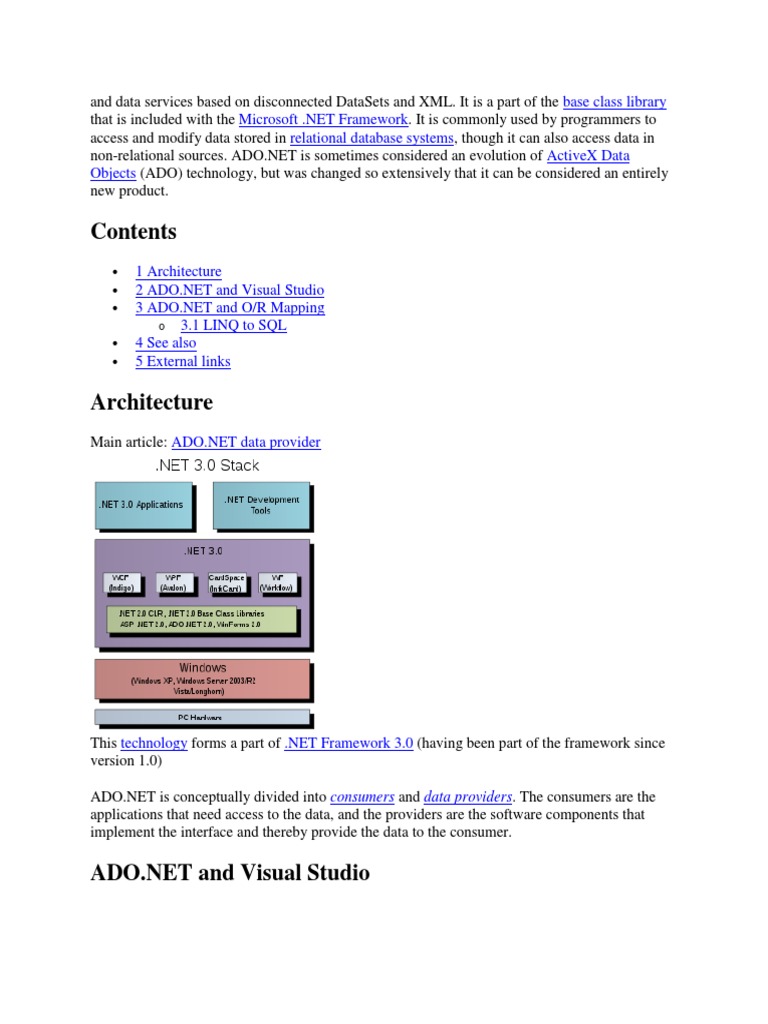 ADO.NET Overview and Architecture Guide | PDF