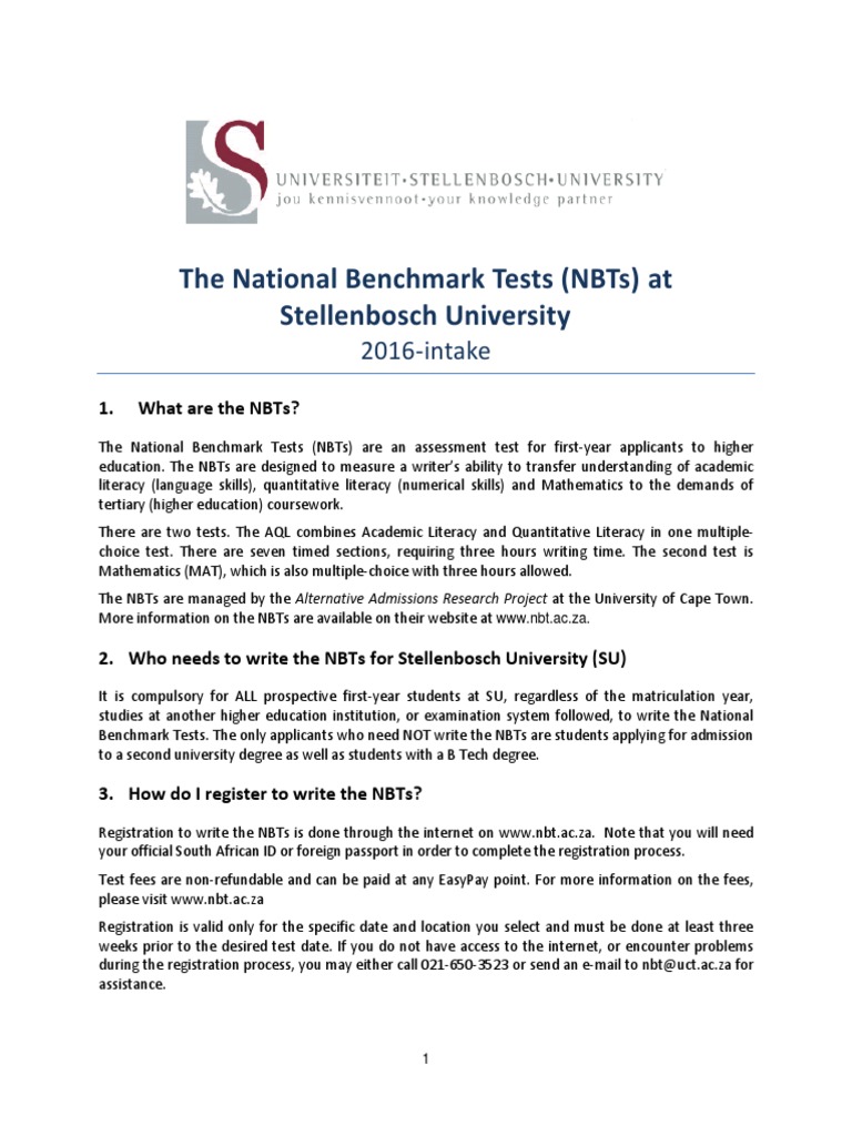 National Benchmark Test Info PDF University And College Admission